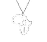 Collier en acier inoxydable avec pendentif en forme de carte de l'Afrique - Talisman Adinkra - Symbole africain - Cadeau pour homme, femme, adolescent, sans pierre précieuse, Acier inoxydable, Pas de