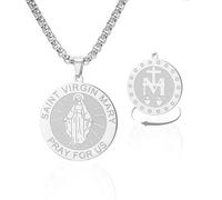 Collier en acier inoxydable avec pendentif en forme de Vierge Marie - Bijou religieux chrétien pour homme et femme, Adjustable, Acier inoxydable, Pas de gemme