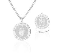 Collier en acier inoxydable avec pendentif en forme de Vierge Marie - Bijou religieux chrétien pour homme et femme, Adjustable, Acier inoxydable, Pas de gemme
