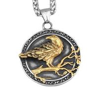 Collier En Acier Inoxydable Avec Runes De Corbeau Nordique Pour Homme, Amulette Viking Avec Nœud Celtique, Pendentif Médaillon Arbre De Vie Rétro Tendance(Silver)