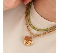 Collier en acier inoxydable doré et perles en verre vert translucide clara