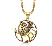Collier en acier inoxydable plaqué or 18 carats avec pendentif lion de Saint-Marc avec ailes pour homme et femme, chaîne de 61 cm, bijou de prière Lion de Venise Jésus Christ