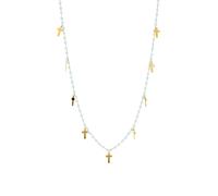 Collier En Acier Luxenter Dersu De Cristal Azul Fini En Or Jaune 18k.