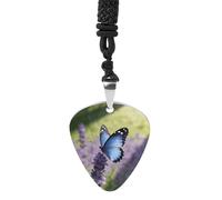 Collier en acier titane avec pendentif en forme de papillon bleu et perchoir pour médiator de guitare R&B Bijoux tendance Rock Music Necklace Guitar Ukulélé Pick Colliers pour les amateurs de musique