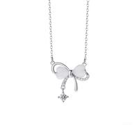 Collier en alliage raffiné avec pompon fluide, pierre œil de chat mystique et nœud mignon pour un look classique