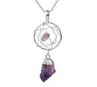 Collier En Améthyste Naturelle Et Cristal Blanc Citrine, Enveloppé À La Main, Forme Attrape-Rêves, Pierres Semi-Précieuses Irrégulières, Pendentif, Bijoux Cadeaux Pour Femmes Et Hommes, Amét