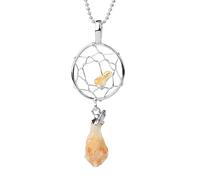 Collier En Améthyste Naturelle Et Cristal Blanc Citrine, Enveloppé À La Main, Forme Attrape-Rêves, Pierres Semi-Précieuses Irrégulières, Pendentif, Bijoux Cadeaux Pour Femmes Et Hommes, Citri