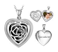 Collier en Argent 925 avec Médaillon Cœur Personnalisé - Collier Photo & Texte Gravé, Chaîne de 45,7 Cm - Cadeau Romantique pour Anniversaire Ou Noël pour Fiancée, Femme, Maman Et Grand-mère