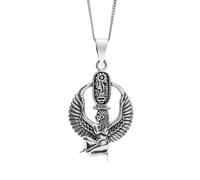 Collier en Argent 925 avec médaillon Isis ailée agenouillée et Cartouche pour Femmes et Hommes - Chaîne gourmette avec Pendentif déesse égyptienne en Argent Sterling - Collier avec Symboles Anciens -