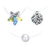 Collier en argent 925 pour femme fille, ras de cou, Collier de la clavicule invisible diamanté, collier perle, collier d'étoile cristal, Ensembles de bijoux, trois pièces ensemble