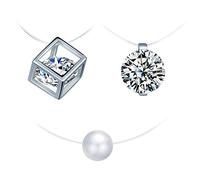 Collier en argent 925 pour femme fille, ras de cou, Collier de la clavicule invisible diamanté, perles, Ensembles de bijoux, Cadeau Noël anniversaire, trois pièces