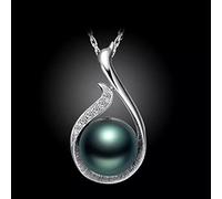 Collier en Argent 925 pour Femmes, Bijoux avec Pendentif en Pierre précieuse de Zircon, Perle Noire, Accessoires pour Cadeau de fiançailles de Mariage