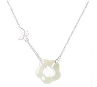 Collier en argent et jade, pendentif en jade, collier en or 22 carats avec pendentif papillon et fleur for femme, chaîne de clavicule en argent, collier ras du cou avec breloque infini(Silver_A)