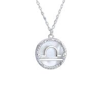 Collier En Argent pour Femme avec Pendentif En Forme De Pièce De Monnaie Représentant Les Douze Constellations, Incrusté De Zircons, Chaîne Délicate En Argent Sterling 925, Bijoux pour Femme, C