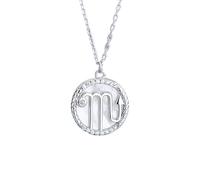 Collier En Argent pour Femme avec Pendentif En Forme De Pièce De Monnaie Représentant Les Douze Constellations, Incrusté De Zircons, Chaîne Délicate En Argent Sterling 925, Bijoux pour Femme, C