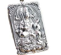 Collier en Argent S925 Femmes Hommes Placez Écrits Bouddhistes Bodhisattva Personnalité Créative Gravure Unique Cadeau Unisex, LJBLEUSK