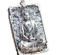 Collier en Argent S925 Femmes Hommes Placez Écrits Bouddhistes Bodhisattva Personnalité Créative Gravure Unique Cadeau Unisex, LJBLEUSK