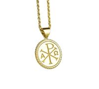 Collier en argent sterling 925 22 mm Chaîne 45 cm Pendentif Chi Rho Symbole chrétien, bijou grec ancien Religieux Médaille croix protection la foi Plaqué or | LKRPG_0406
