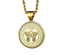 Collier en argent sterling 925 22 mm | Chaîne de 45 cm | Bijou de protection des anges archanges | Pendentif amulette des anges gardiens | Breloque Ankh avec ailes | Religieux | Plaqué or | 00382