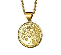 Collier en argent sterling 925 22 mm | Chaîne de 45 cm | Pendentif arbre Yin Yang | Bijou symbole d'équilibre arbre de vie | Spirituel | Médaille Zen | Breloque symbole nature | Plaqué or | 00369