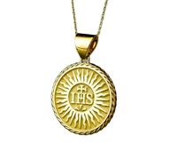 Collier en argent sterling 925 22 mm|Collier avec pendentif Christogram IHS|Pendentif soleil catholique|Médaillon de la Compagnie de Jésus|Bijou chrétien|Foi|Bijou fait main plaqué or|LK_PNK_0318