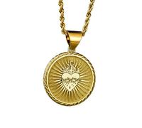 Collier en argent sterling 925 22 mm | Collier Cœur Sacré | Bijou flamboyant | Pendentif corde catholique sacrée | Breloque religieuse | Pour chrétien | Bijou fait main plaqué or | LK_PNK_00352