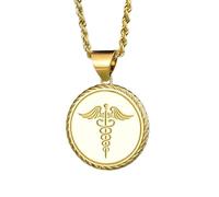 Collier en argent sterling 925 22 mm|Pendentif d'alerte médicale|Collier d'identification d'urgence|Breloque avec symbole gravé|Remise de diplôme|Médaille du caducée|Bijou fait main plaqué or|_0390
