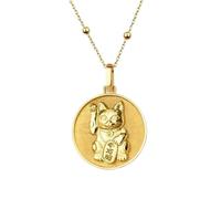 Collier en argent sterling 925 24 mm Chaîne de 45 cm Bijoux Maneki Neko Pendentif porte-bonheur chinois agitant le bras Breloque japonais Plaqué or | LKRPG_0423