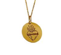 Collier en argent sterling 925 24 mm | Chaîne de 45 cm | Pendentif disque du Sacré-Cœur catholique | Pendentif pièce de monnaie Jésus-Christ | Bijou du Sacré-Cœur pour femme | Plaqué or | L_02061