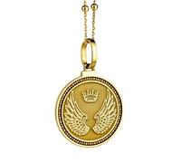 Collier en argent sterling 925 24 mm | Collier ailes d'ange et couronne | Pendentif amulette | Médaillon catholique | Spirituel | Bijou chrétien | Médaille | Bijou fait main plaqué or | LK_PNK_01934