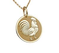 Collier en argent sterling 925 24 mm | Collier signe du coq | Bijou horoscope | Breloque zodiaque chinois | Amulette de l'année | Animal totem de l'épouse | Bijou fait main plaqué or | LK_PNK_00649