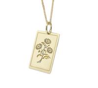 Collier en argent sterling 925 24 x 16 mm | Chaîne de 45 cm | Bijoux de tarot, marguerite, fleur de naissance | Pendentif rectangulaire, fleur du mois de naissance | Fleur d'avril | Plaqué or | 00149
