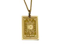 Collier en argent sterling 925 24 x 19 mm | Chaîne de 45 cm | Pendentif céleste carte de tarot de la lune | Bijou carte de tarot de la lune | Pendentif carte de tarot gravé | Plaqué or | 00553