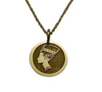Collier en argent sterling 925 25 mm Chaîne 45 cm Néfertiti reine l'Égypte antique Breloque disque gravé Plaqué or pour femme | LKRPG_0944
