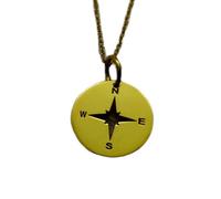 Collier en argent sterling 925 25 mm Chaîne de 45 cm boussole Breloque gravée céleste Plaqué or disque | LKRPG_0914