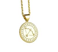 Collier en argent sterling 925 26 mm | Chaîne de 45 cm | Pendentif corde Sagittaire | Breloque arc et flèche du zodiaque | Médaille du signe astrologique de l'archer | Anniversaire | Plaqué or | 00193