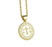 Collier en argent sterling 925 26 mm | Chaîne de 45 cm | Pendentif symbole Balance | Médaille corde du zodiaque | Bijoux astrologique | Amulette du zodiaque Balance | Anniversaire | Plaqué or | 00195