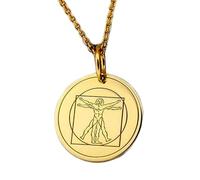 Collier en argent sterling 925 28 mm Chaîne 45 cm Homme Breloque Léonard Vinci pièce monnaie représentant une peinture la Renaissance Plaqué or | LKRPG_0112
