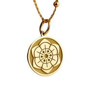 Collier en argent sterling 925 28 mm | Chaîne de 45 cm | Fleur tribale | Style bohème gravé | Bijoux inspirés de la nature | Breloque ethnique | Ras-de-cou pour femme | Bijoux plaqués or | 00796