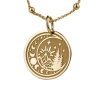 Collier en argent sterling 925 28 mm | Chaîne de 45 cm | Médaillon croissant de lune et demi-lune | Phases de lune pour petite amie | Breloque céleste | Pendentif lune et étoiles | Plaqué or | 00728