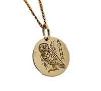 Collier en argent sterling 925 28 mm | Chaîne de 45 cm | Pendentif hibou déesse grecque Athéna | Bijou symbole de la sagesse | Pendentif hibou pièce | Breloque mythologie grecque | Plaqué or | 00806