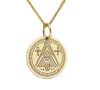 Collier en argent sterling 925, 28 mm|Collier maçonnique|Pendentif crâne symbolique|Bijou|Breloque ankh égyptienne|Pendentif spirituel pyramide et pentagramme|Bijou fait main plaqué or|LK_PNK_0089