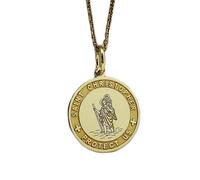 Collier en argent sterling 925, 28 mm | Pendentif Saint Christophe plaqué or | Collier de protection du voyageur | Bijou grec | Breloque religieuse orthodoxe | Bijou artisanal plaqué or | LK_PNK_00202