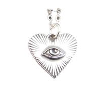 Collier en argent sterling 925 avec œil dans un cœur rayonnant. Petit pendentif clairvoyance et justice. Symbole d'amour et de protection. Breloque portrait unique|Chaîne de 45 cm|Plaqué argent|_3033