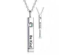 Collier en argent sterling 925 avec message caché « Be Kind of A Bith/Badas » - Or rose 3D / or 14 carats / argent - Collier avec message caché Be Kind Of A Bich - Pierre de lune verticale, 27*5mm