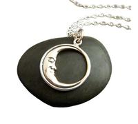 Collier en argent sterling 925 avec pendentif croissant de lune et breloque argentée, astrologie céleste, petit bijou délicat pour tous les jours | avec chaîne de 45 cm | plaqué argent | L_PN_0194