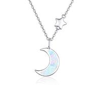 Collier en argent sterling 925 avec pendentif en forme de croissant de lune et étoile - Cadeau de Saint-Valentin pour femme, petite amie, fille