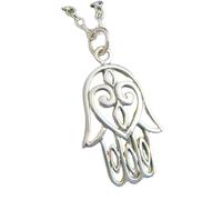 Collier en argent sterling 925 avec pendentif en forme de cœur et main de Fatima, filigrane, petit bijou de yoga zen, symbole de protection et de foi, breloque Khamsa Chamsa | avec chaîne de 45 cm