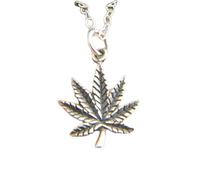 Collier en argent sterling 925 avec pendentif en forme de feuille de cannabis, petit format, pot de plante de cannabis, herbe, cannabis, 420, cadeau simple, breloque | avec chaîne de 45 cm | plaqué
