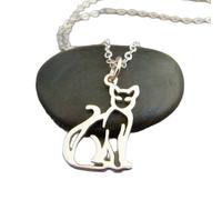Collier en argent sterling 925 avec pendentif en forme de petit chat, breloque féline découpée, cadeau pour elle, amour animal, bijoux simples | avec chaîne de 45 cm | plaqué argent | L_PN_0125